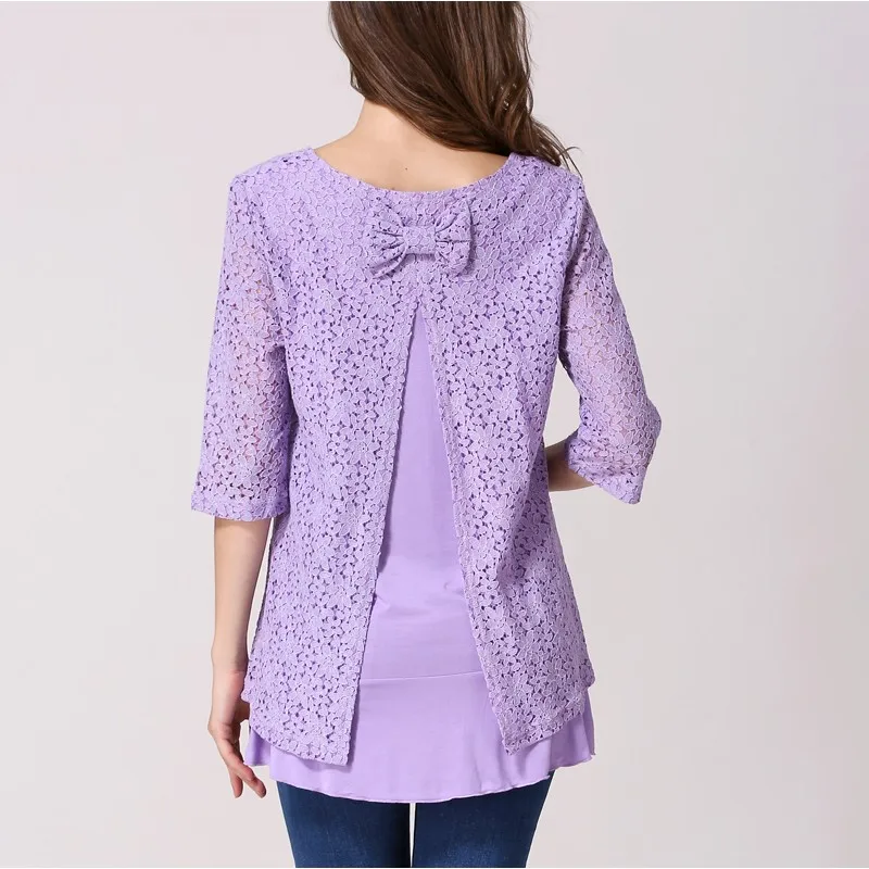 Camiseta de lactancia con encaje de manga tres cuartos transpirable - imagen 2