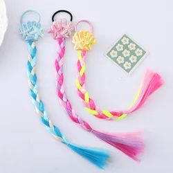 Extensión de cabello trenzado sirena arcoíris ganchillo para niñas
