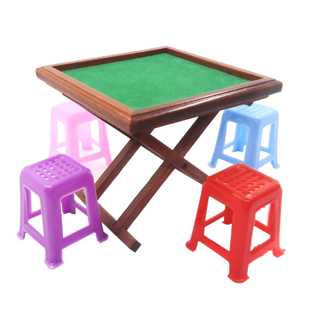 Mesa y sillas de mahjong en miniatura para casa de muñecas - imagen 2