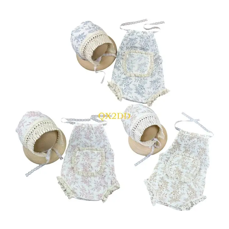QX2D Ropa para sesión de fotos bebé nacido: pelele encaje sombrero