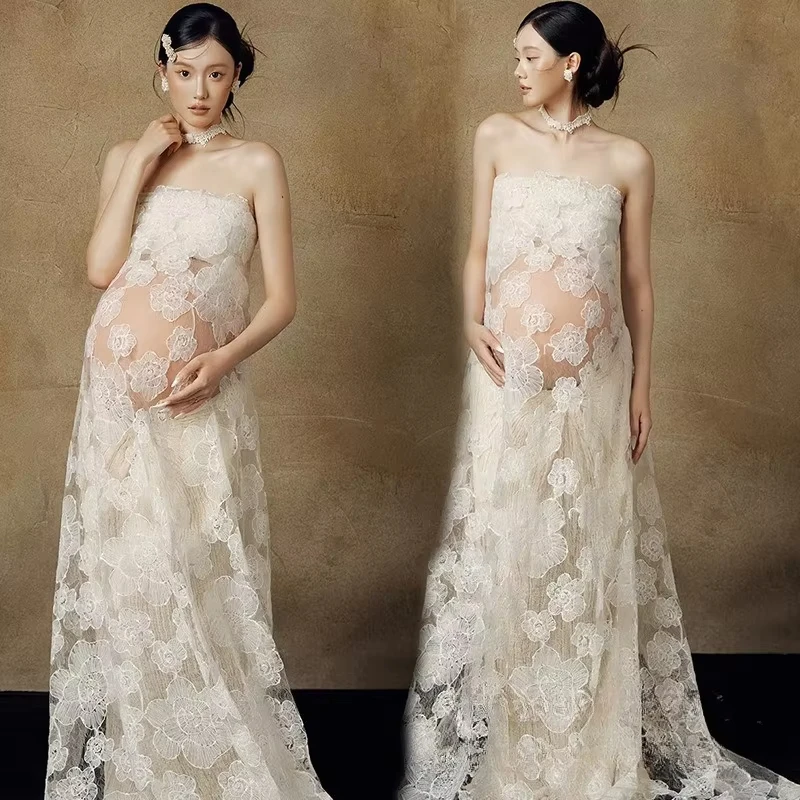Vestido de maternidad blanco semitransparente con estampado floral - imagen 2