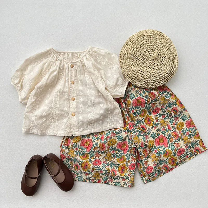Camisa de algodón bordada floral para niños – Manga corta de verano - imagen 5