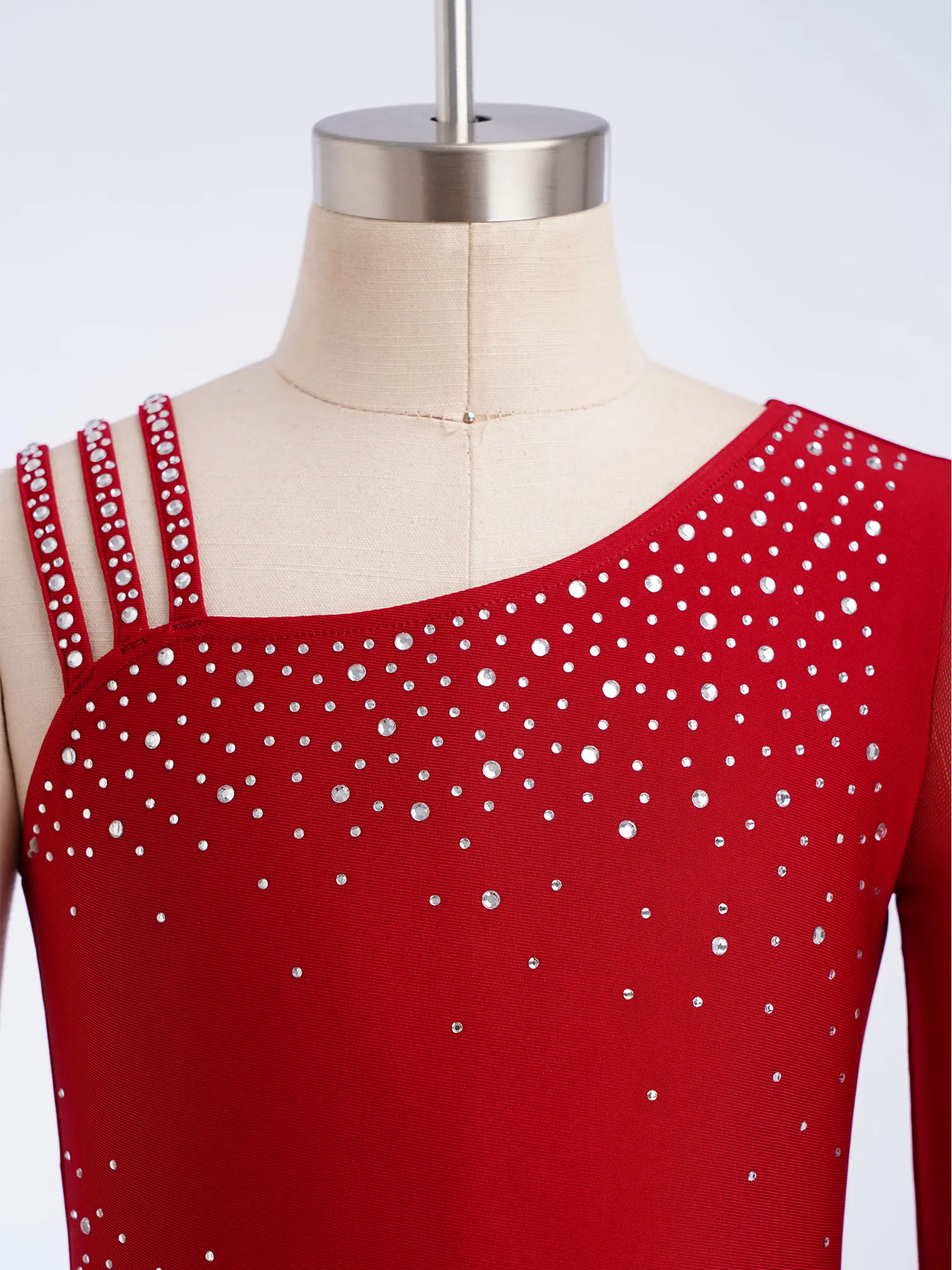 Maillot de ballet para niñas con pedrería y malla asimétrica - imagen 3