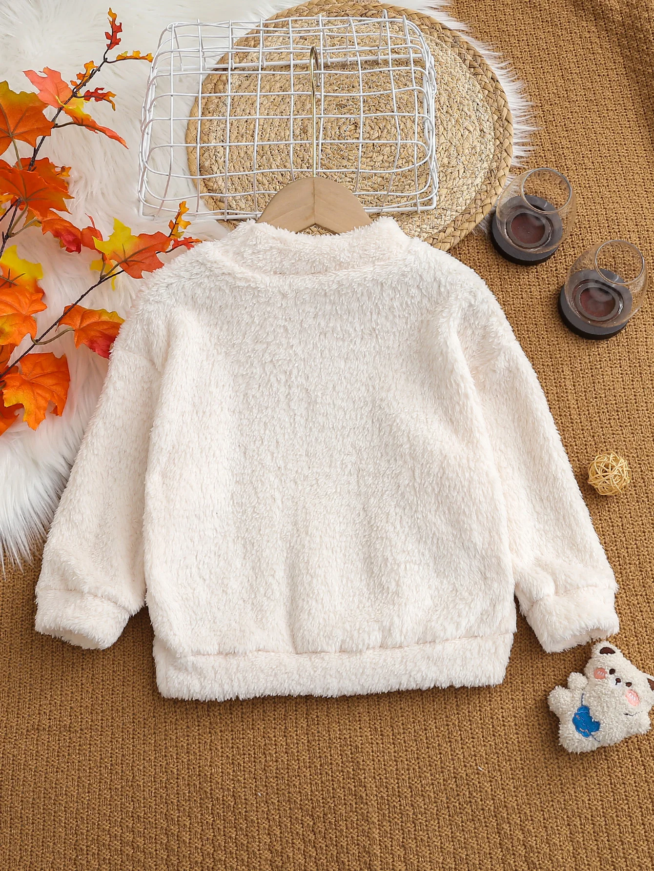 Chaqueta de felpa reversible doble cara beige para niños - imagen 3