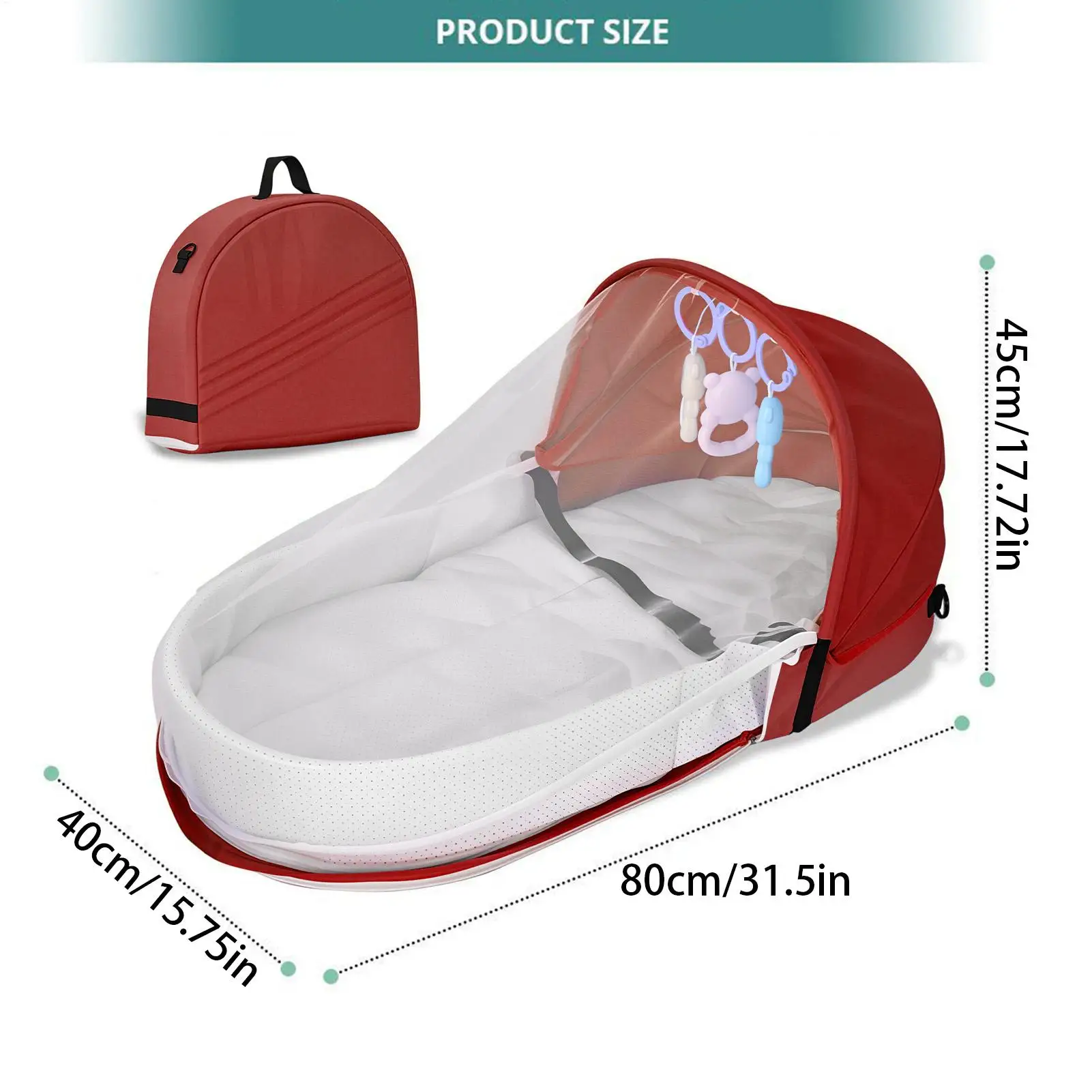 Cama de viaje infantil plegable con parasol, ligera y portátil - imagen 4