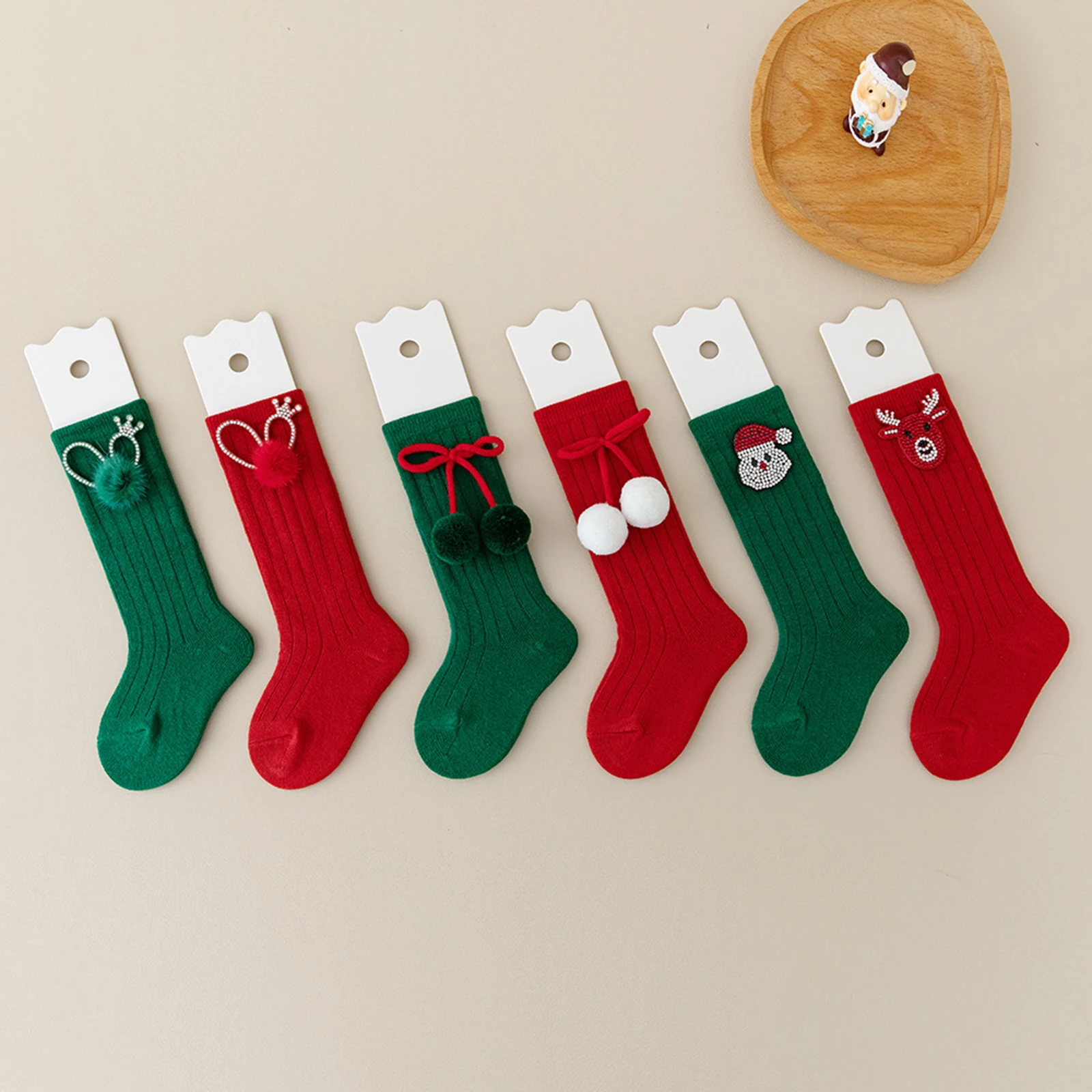 Tregren Calcetines altos de bebé con pedrería para Navidad