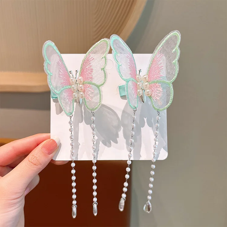 Horquillas mariposa de tela con borla para el pelo infantil niños - imagen 4