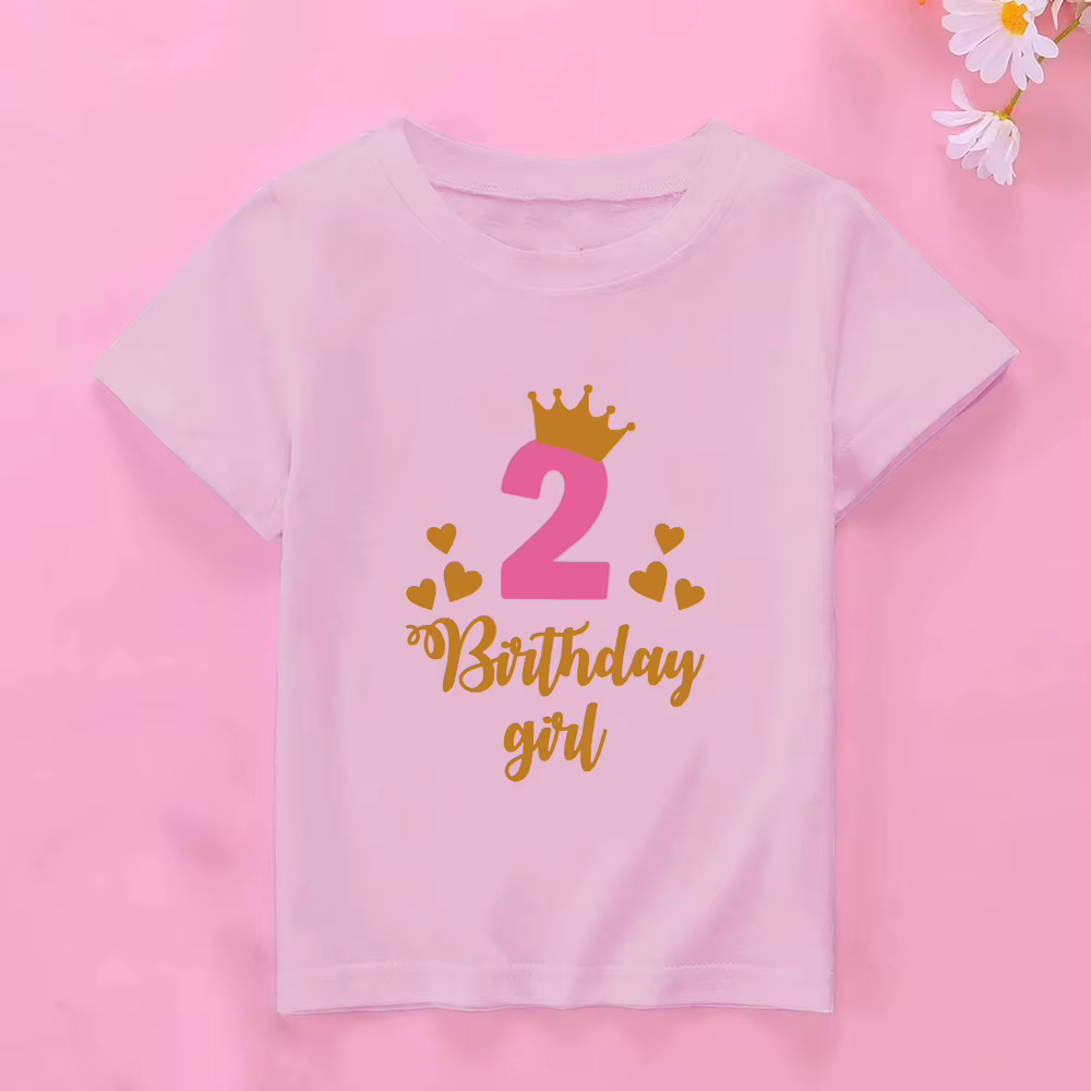 Camiseta feliz cumpleaños para niña – Manga corta con número