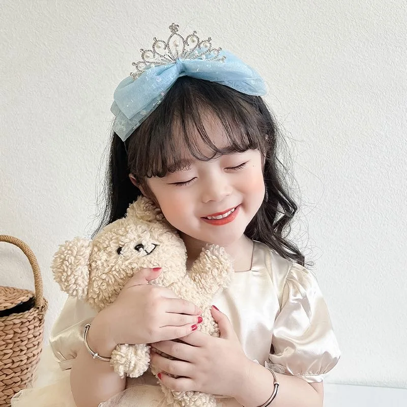 Diadema de corona para niñas con lazo de perlas y princesa - imagen 5