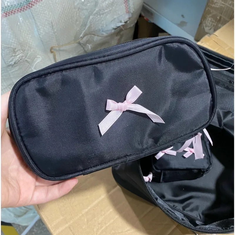 Estuche de lápices negro con lazo rosa crema gran capacidad - imagen 2