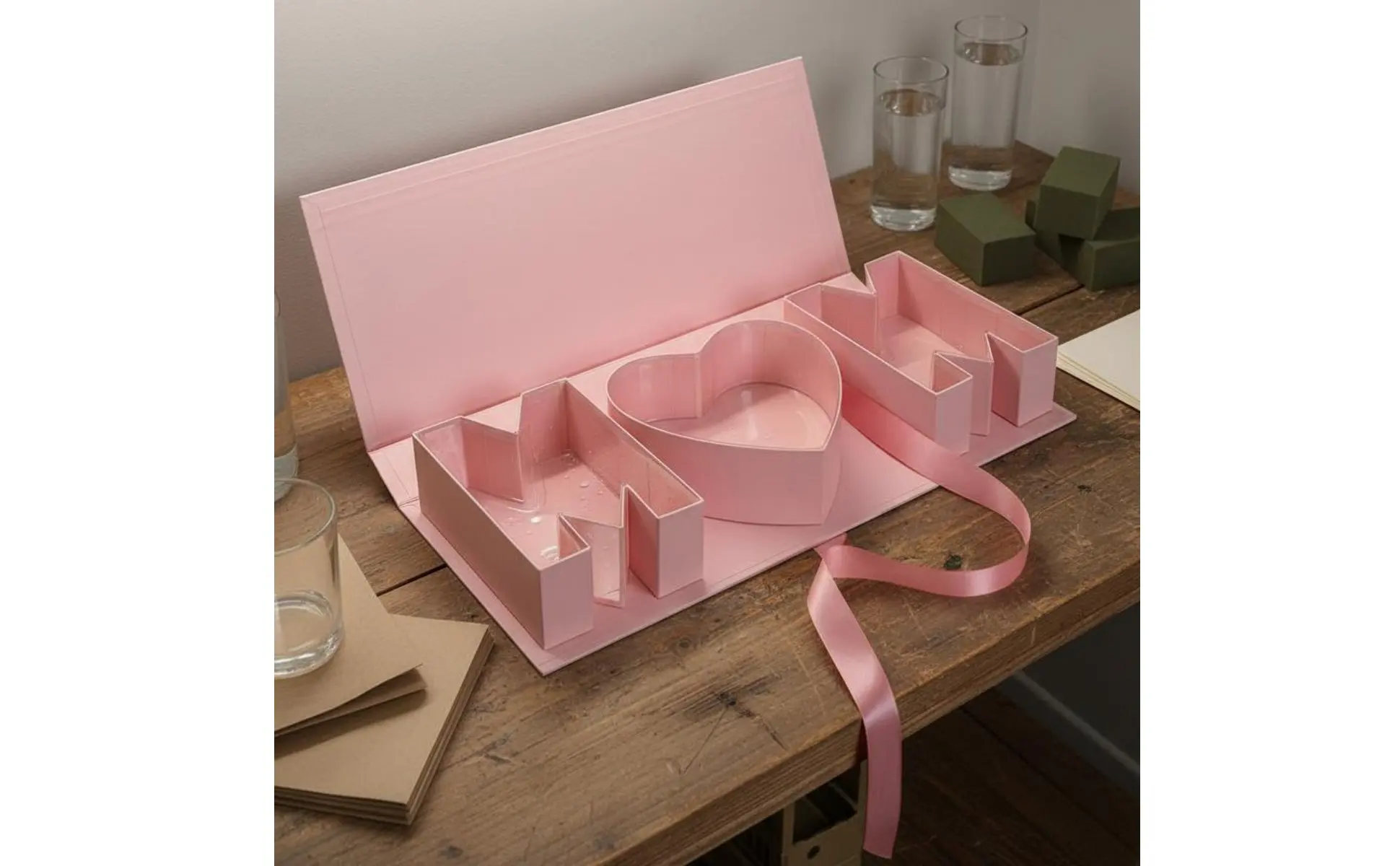 Caja con forma de MOM y tapa con bisagras
