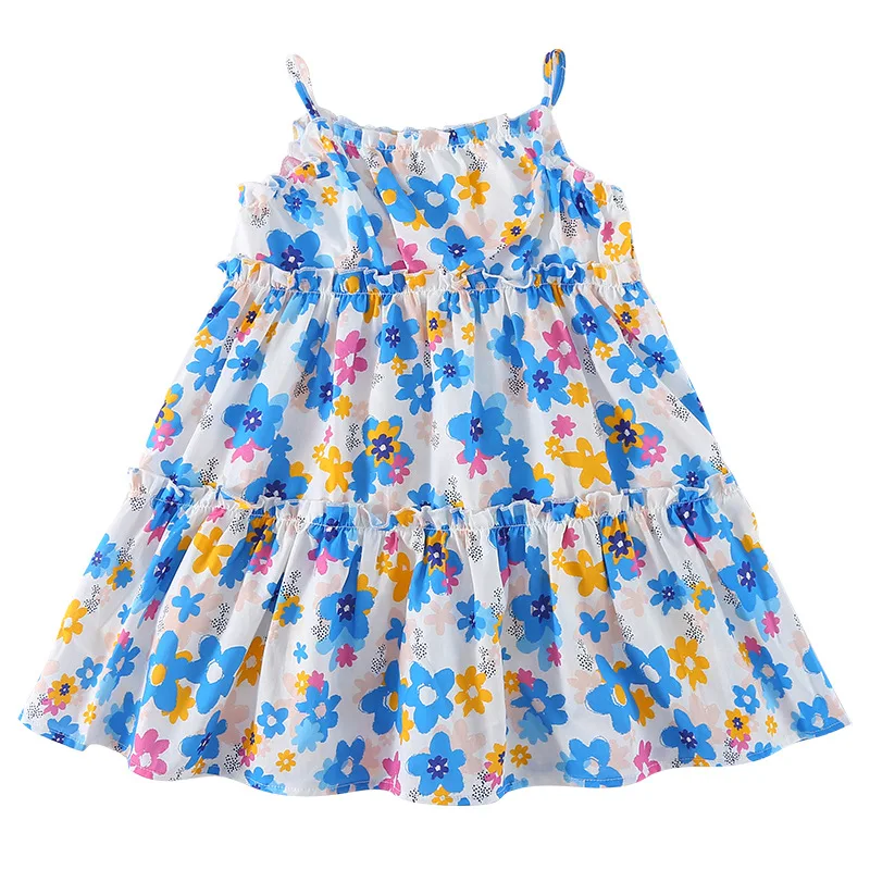 Vestido veraniego de algodón para niña con flores y bandolera