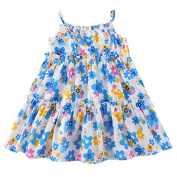 Vestido veraniego de algodón para niña con flores y bandolera