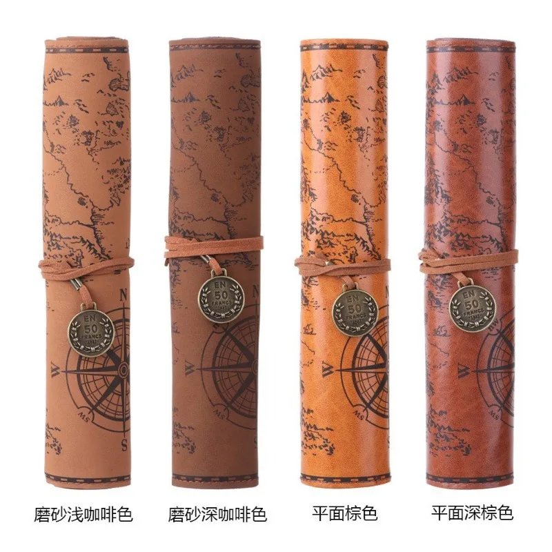 Bolsa de lápices de lona vintage con mapa del tesoro, gran capacidad