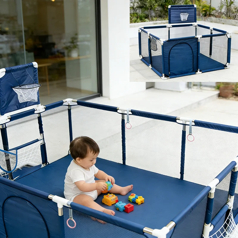 IMBABY Parque infantil para bebés anticaídas con aro de baloncesto - imagen 3