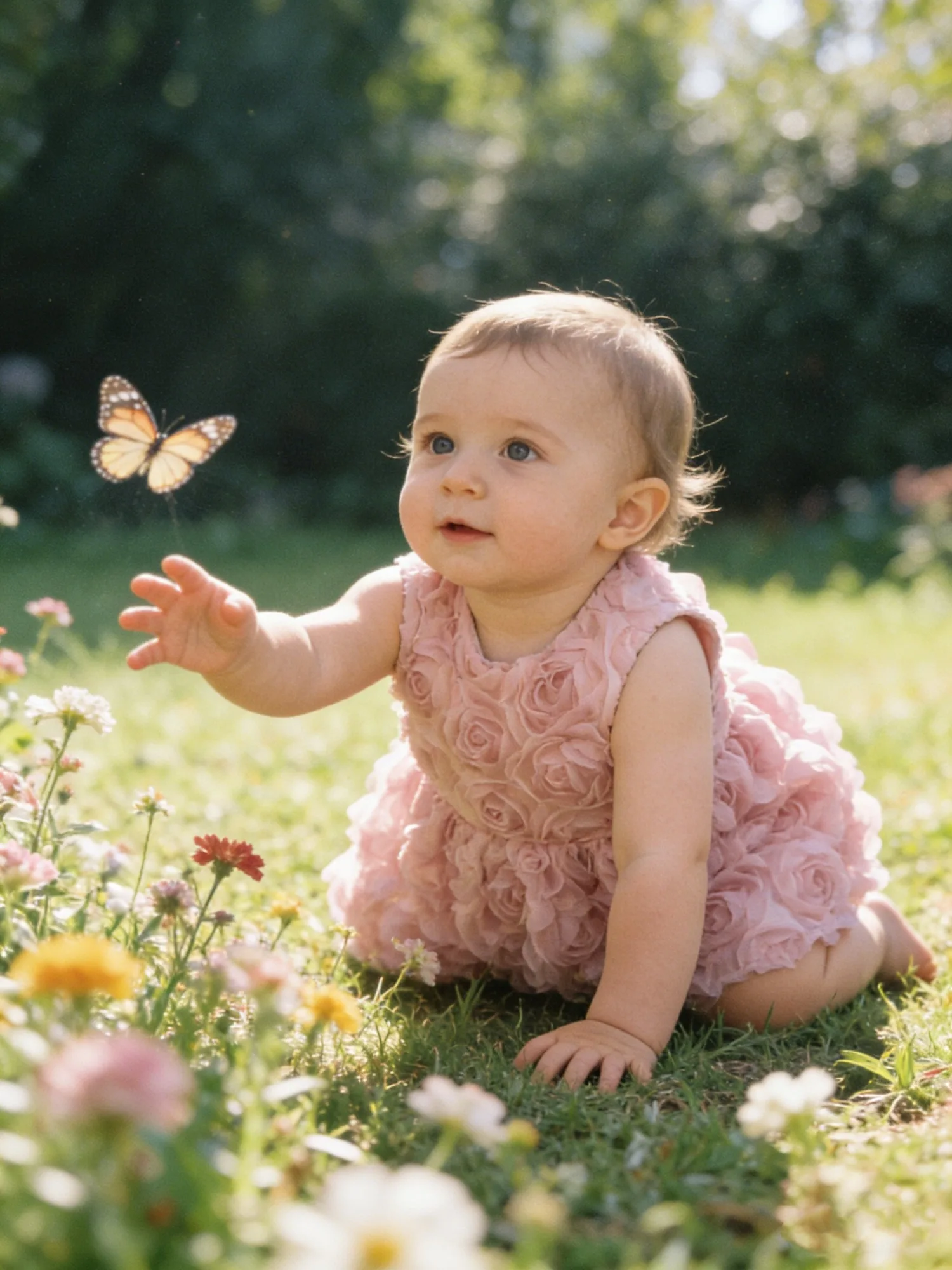 Vestido de bebé niña rosa con volantes y flores 3D para fiesta - imagen 5