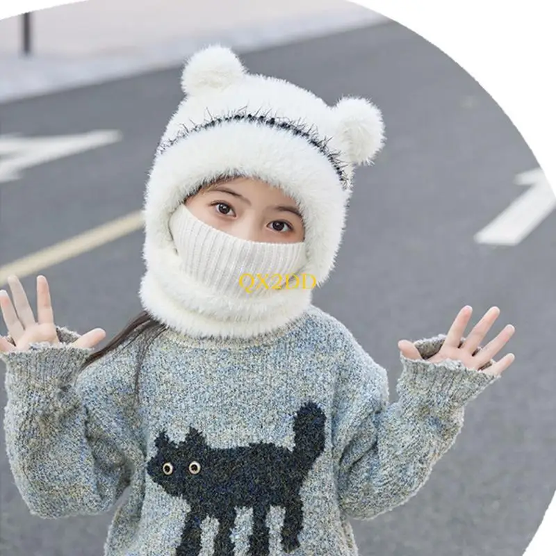 QX2D Gorro bufanda a prueba de viento para niños con pompón unisex - imagen 3