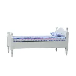 Juego de cama en miniatura para casita de muñecas con tallado