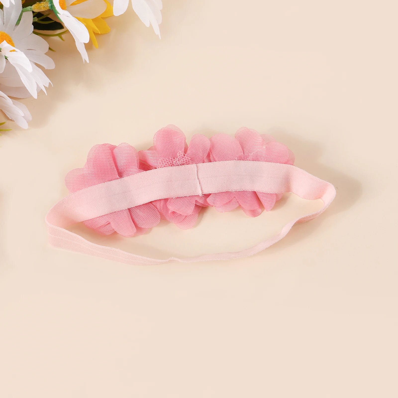 Diadema bebé de nailon suave con flores de gasa para niña - imagen 3