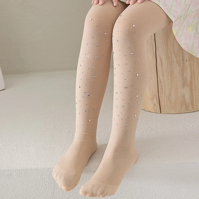 Medias de niña elásticas con purpurina estilo princesa, ligeras