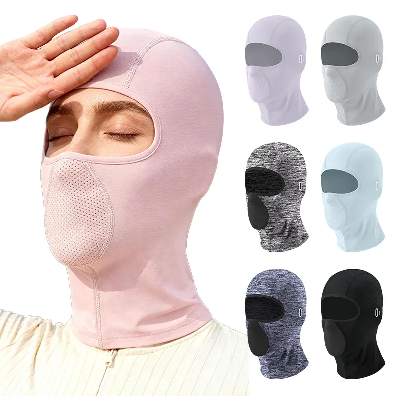 Pasamontañas de seda helada para mujer con protección facial y cuello