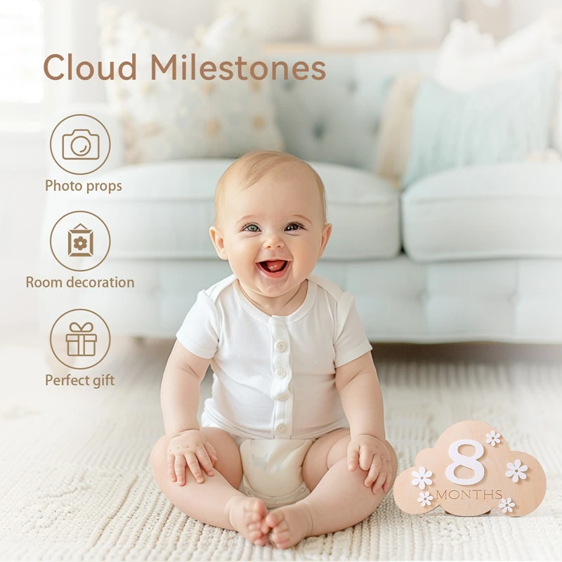Tarjetas de madera con forma de nube para fotos de bebé - imagen 4