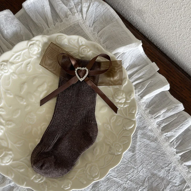 Calcetines altos para niña – Corazón brillante primavera y otoño