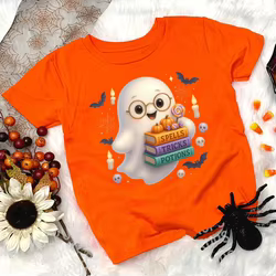 Camiseta Halloween para niño – Estampado de calabaza naranja