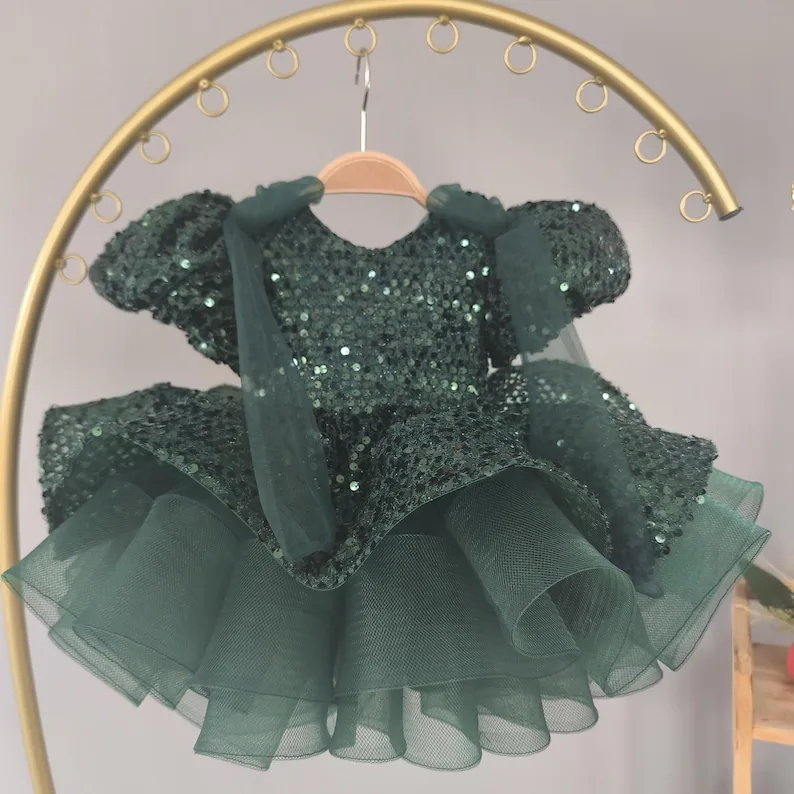 Vestido de tul con lentejuelas verde esmeralda para niña - imagen 3