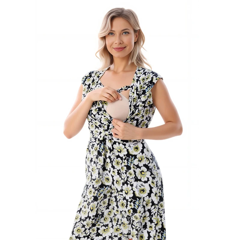 Vestido de lactancia sin mangas hasta la rodilla para maternidad - imagen 4