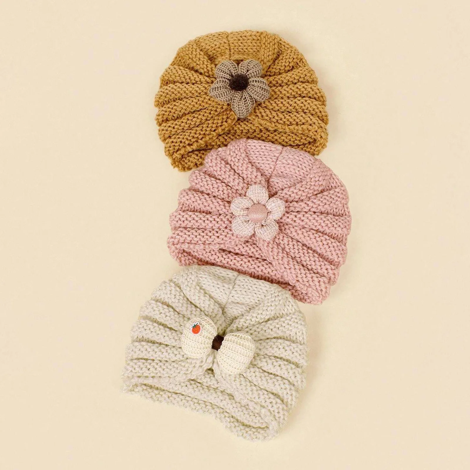 Gorro turbante de ganchillo para bebé con tiras térmicas y flores - imagen 2