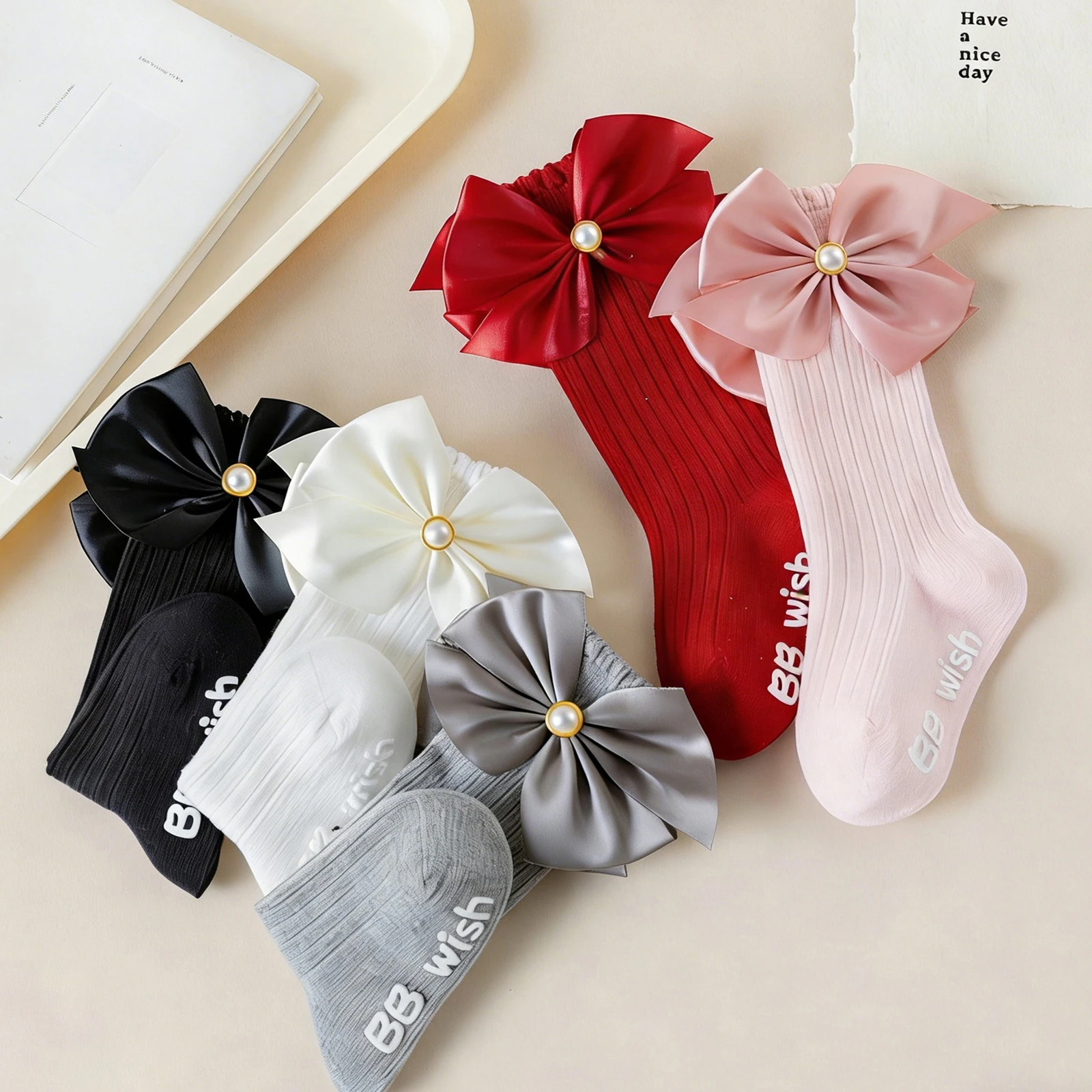 Calcetines altos de princesa para niñas pequeñas con lazo suaves - imagen 4
