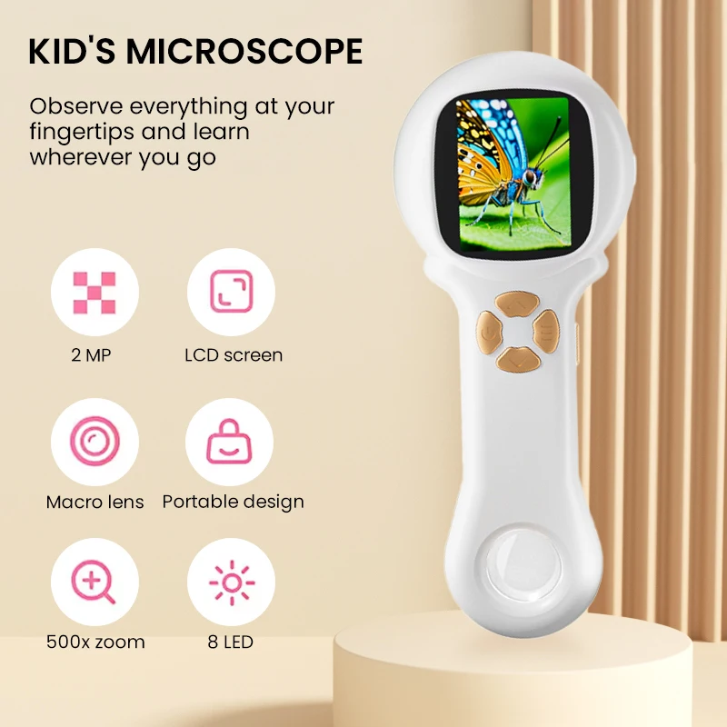 Microscopio infantil de mano con pantalla LCD y luz LED para niños - imagen 3