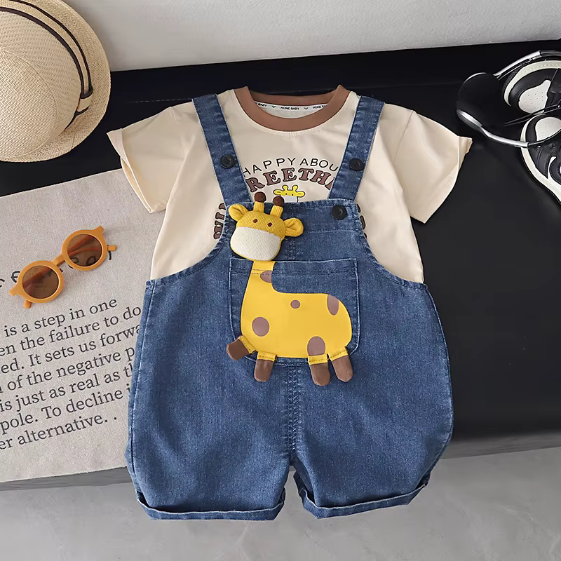 Conjunto de verano para bebé con camiseta y peto dibujos animados - imagen 2