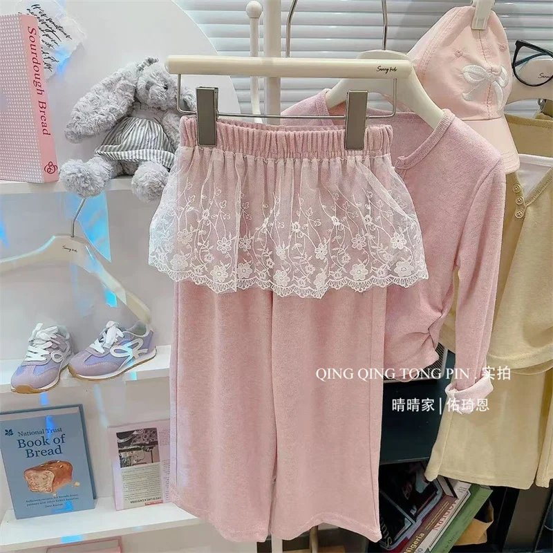 Conjunto de encaje para niña blusa manga larga y pantalón - imagen 2