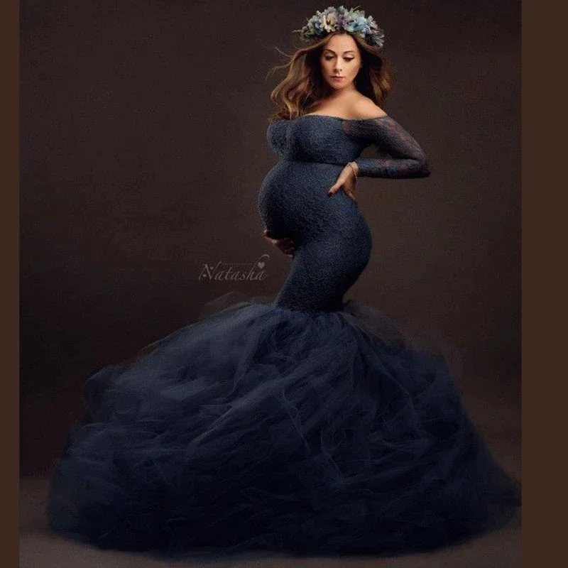 Vestido de encaje premamá sin hombros – Elegante - imagen 2