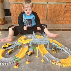 Set de construcción con vehículos eléctricos de carreras para niños