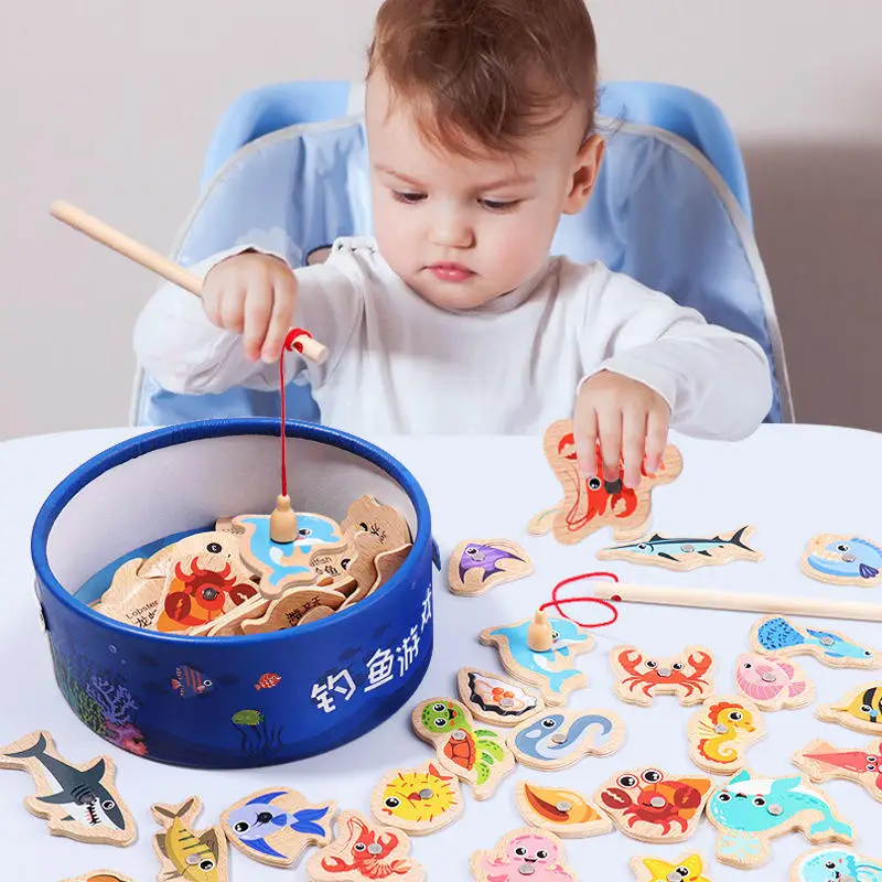 Juego de pesca magnética de madera para niños - Montessori - imagen 2
