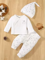 Conjunto bebé elefante para primavera: body, pantalón y gorro