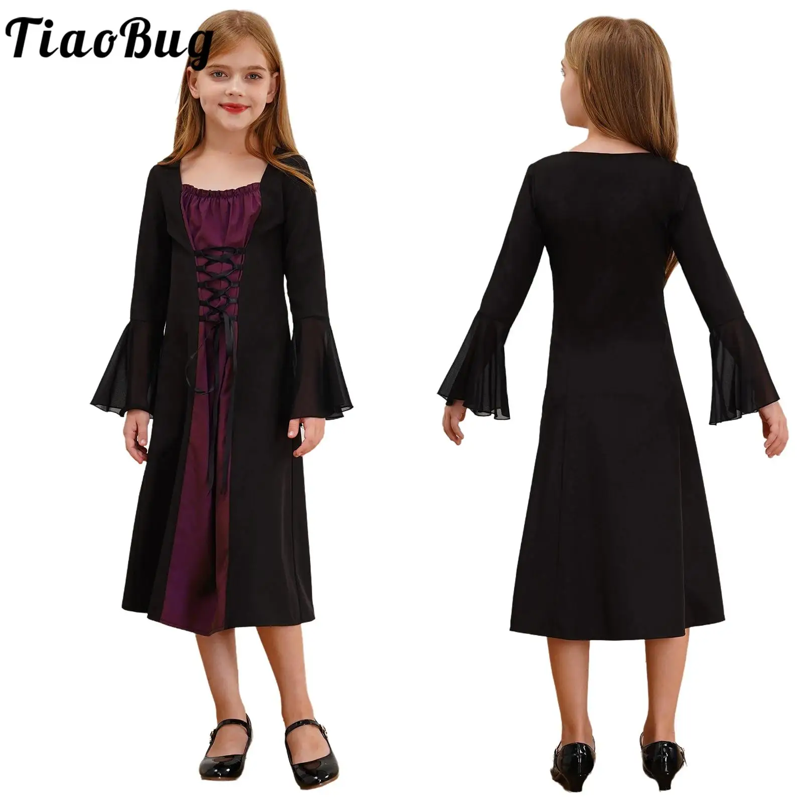 Vestido de princesa medieval vintage de manga larga con cordones