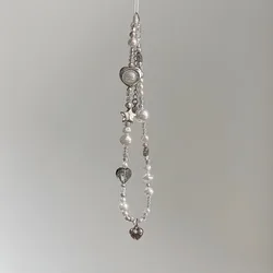 Funda para móvil con cordón antipérdida, perlas y estrellas