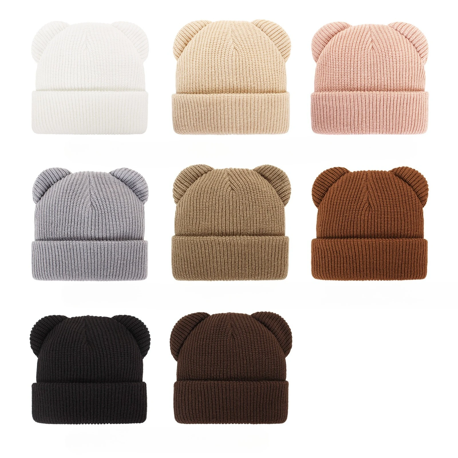 Gorros tejidos con orejas de oso en estilo infantil