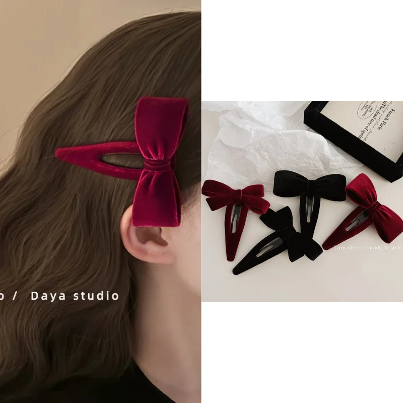 Clip de pelo doble lazo terciopelo – Retro elegante para niños - imagen 2