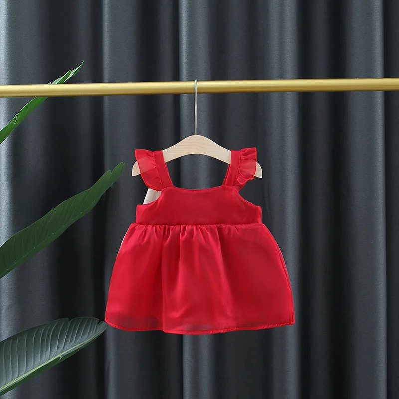 Vestido de princesa con lazo rojo para niña recién nacida