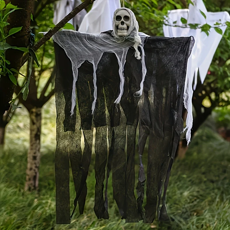 Decoración colgante Halloween en gasa con calavera realista - imagen 3