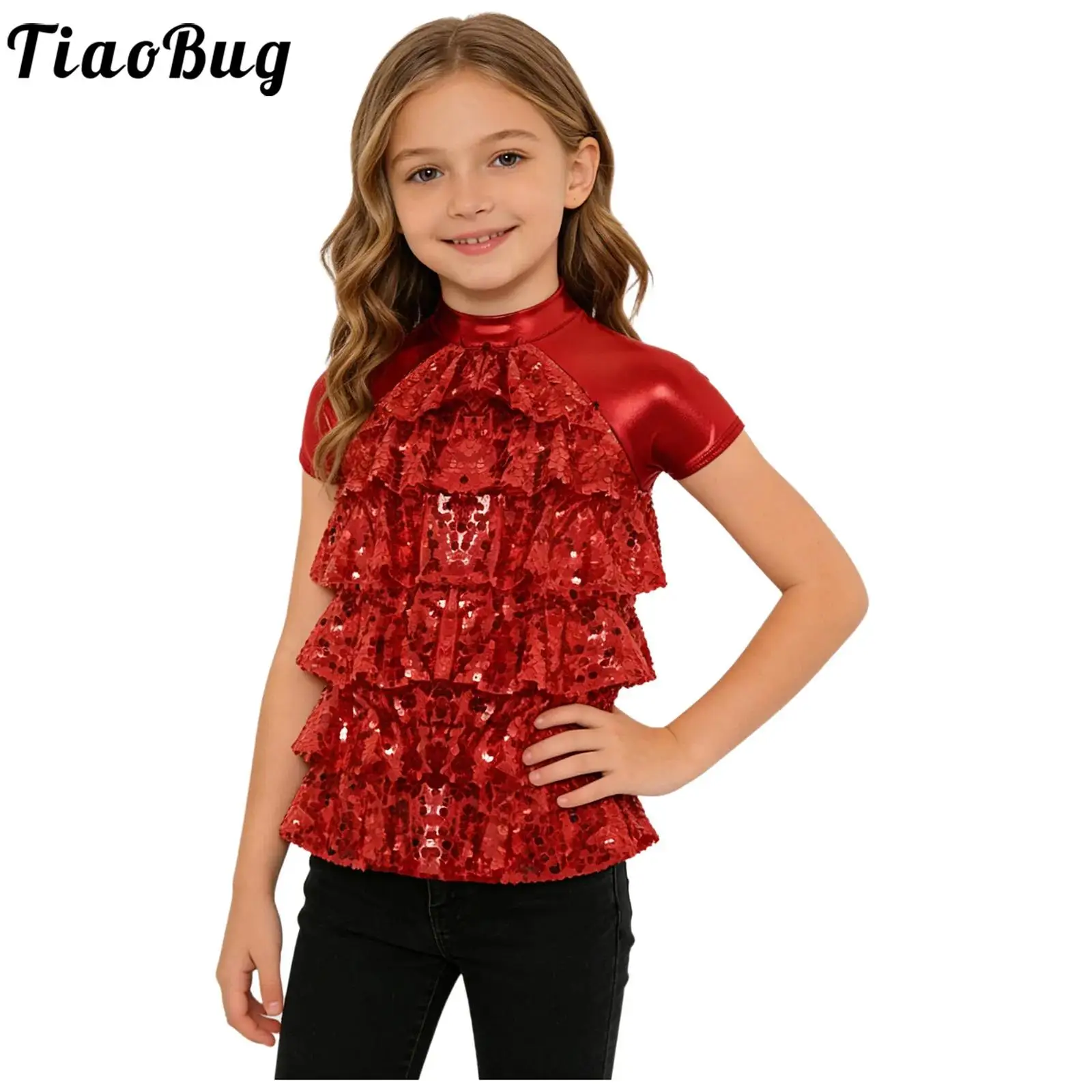 Camiseta de niña para danza jazz con malla y lentejuelas metálicas - imagen 5