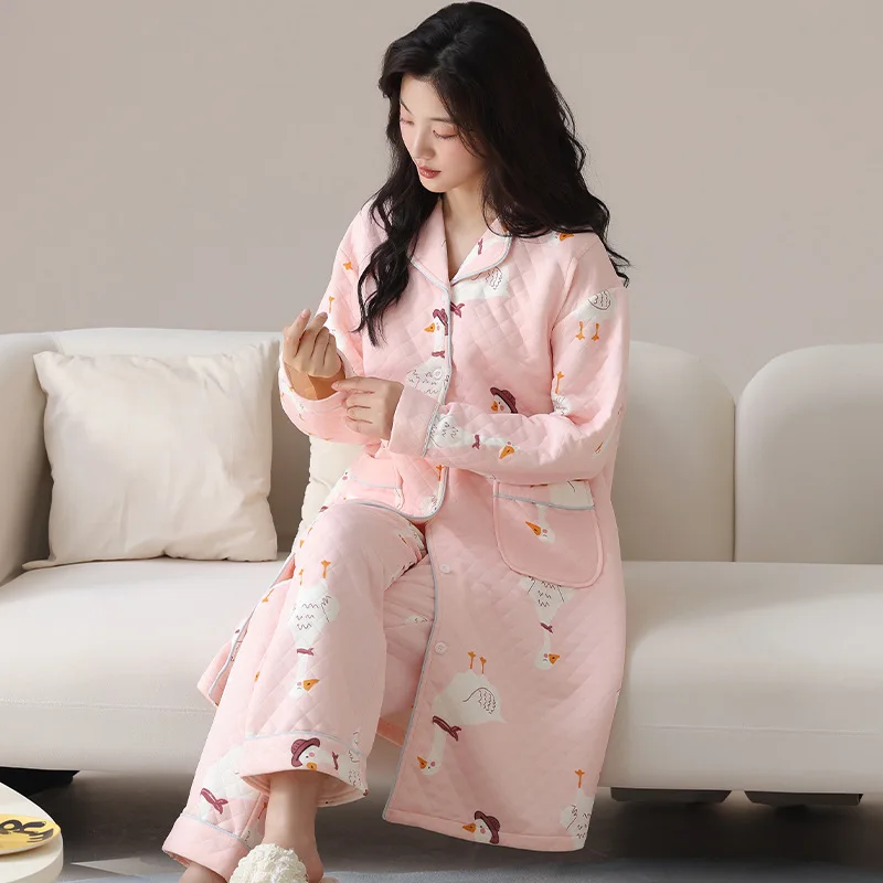 Pijama de lactancia acolchado cálido en algodón para otoño-invierno