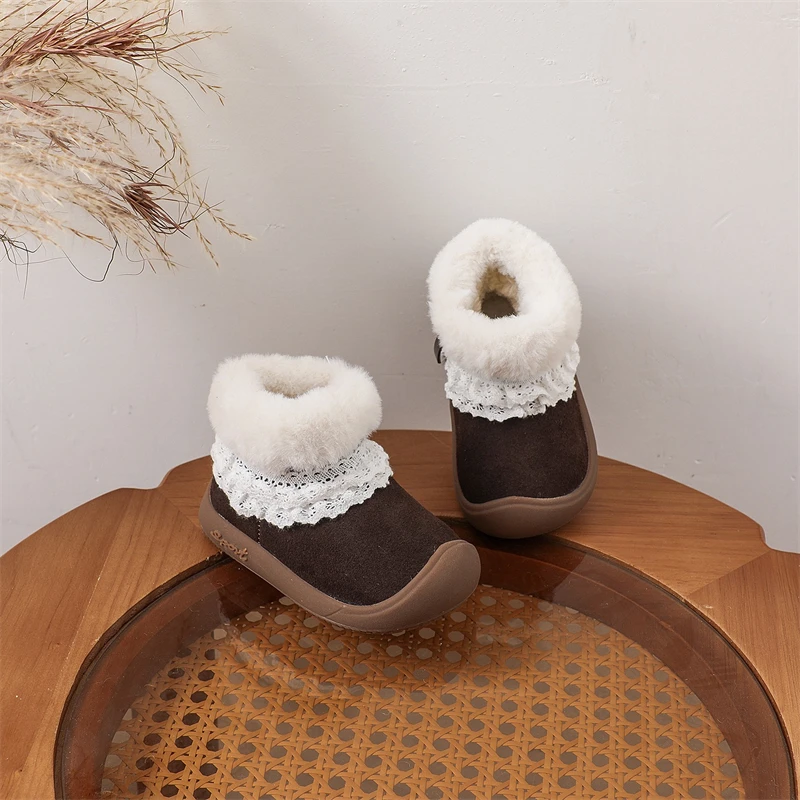 Botas de nieve de cuero para bebés y niños con felpa antideslizante - imagen 3