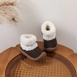 Botas de nieve de cuero para bebés y niños con felpa antideslizante