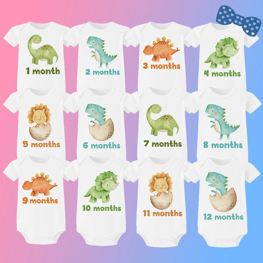 Body de dinosaurio para bebé – Diseño mensual para regalo de ducha - imagen 4